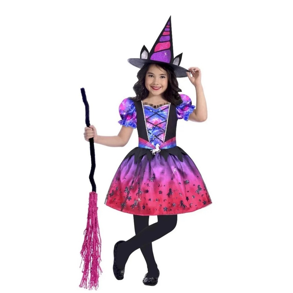 Way to Celebrate Girls Unicorn Witch Costume Set Purple Pink Galaxy Size S 6-6X